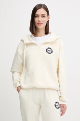 Fleecová mikina Emporio Armani Underwear dámská, béžová barva, s kapucí, s aplikací, EW001937 AF15363