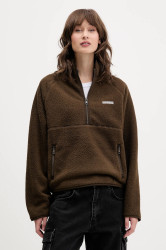 Fleecová mikina Guess Jeans dámská, hnědá barva, hladká, W5BQ18 K1042