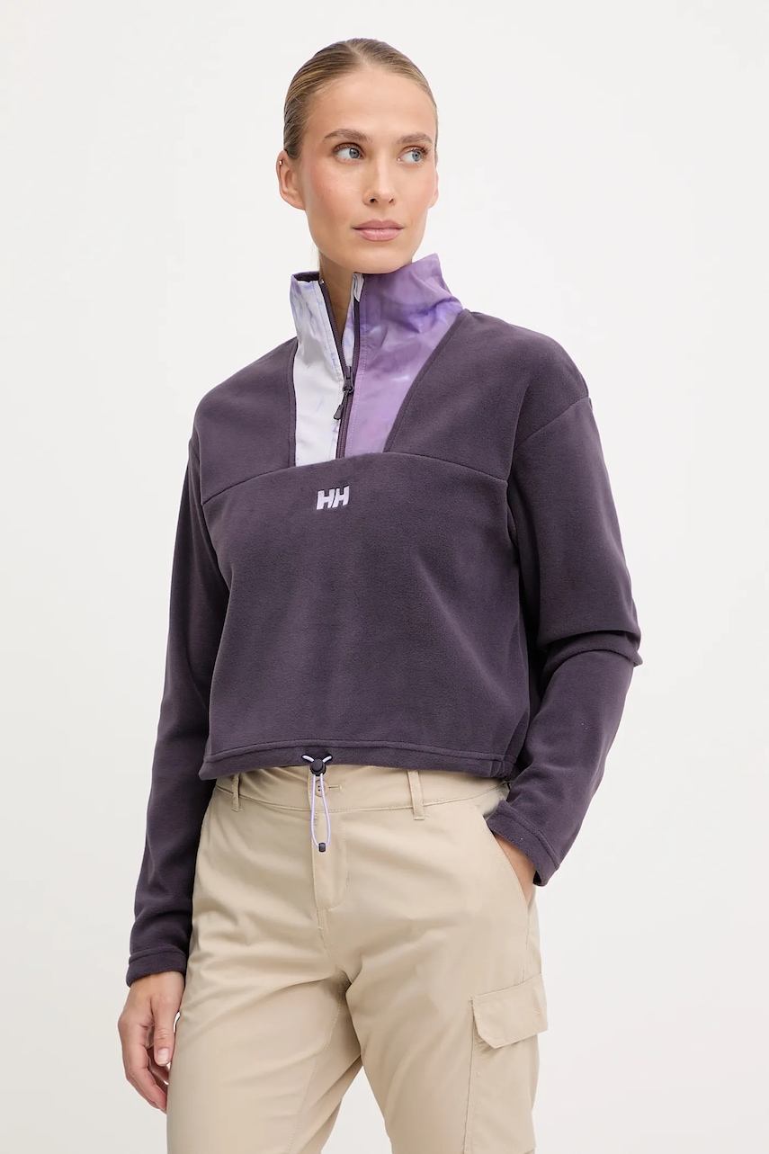 Fleecová mikina Helly Hansen DAYBREAKER dámská, fialová barva, s aplikací, 49561