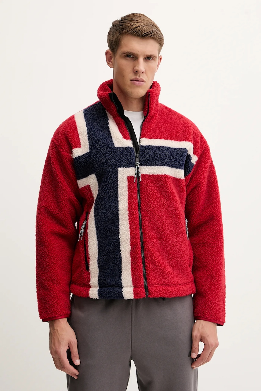 Fleecová mikina Napapijri T-Fiemme pánská, červená barva, vzorovaná, NP0A88TCFZF1