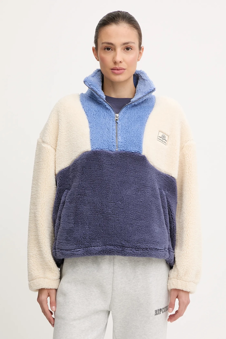 Fleecová mikina Rip Curl BLOCK PARTY dámská, modrá barva, vzorovaná, 0A6WFL