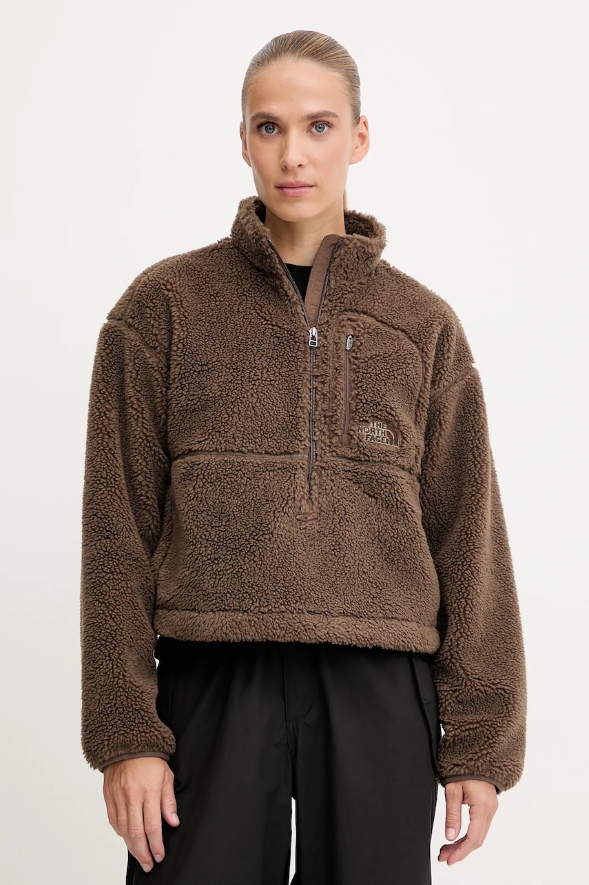 Fleecová mikina The North Face TNF Extreme Pile dámská, hnědá barva, s kapucí, hladká, NF0A88ZC1OI1