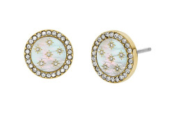 Fossil Okouzlující pozlacené náušnice s perletí a krystaly JF04868710