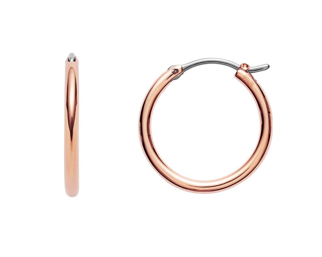 Fossil Pozlacené kruhové náušnice z oceli JOF00003791