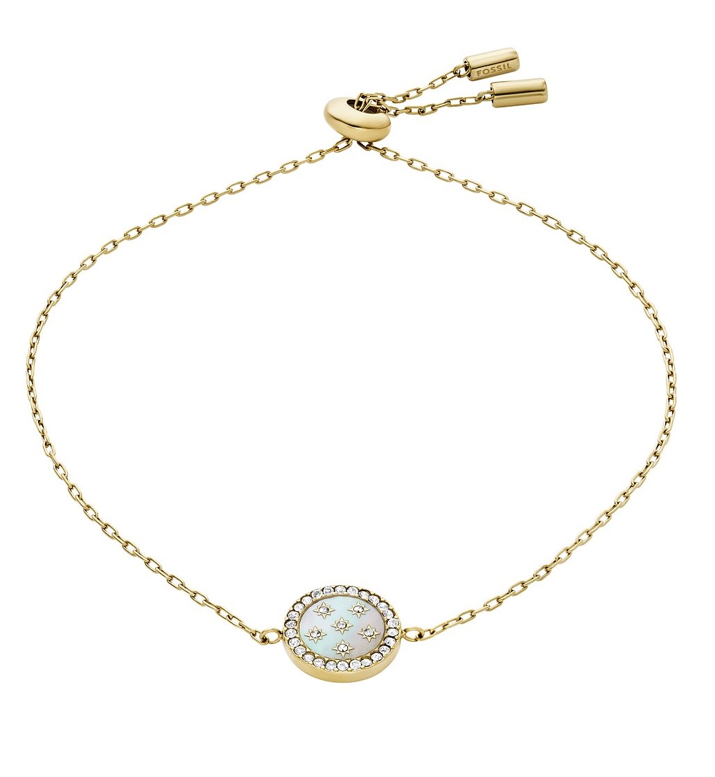 Fossil Úchvatný pozlacený náramek s perletí a krystaly JF04866710