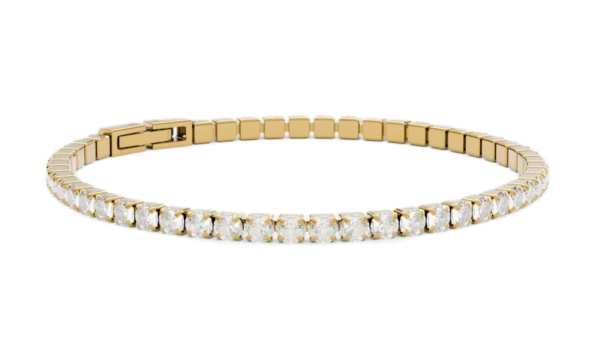 Furiosa Pozlacený tenisový náramek s čirými krystaly Swarovski SB-TENNIS-G 16 cm