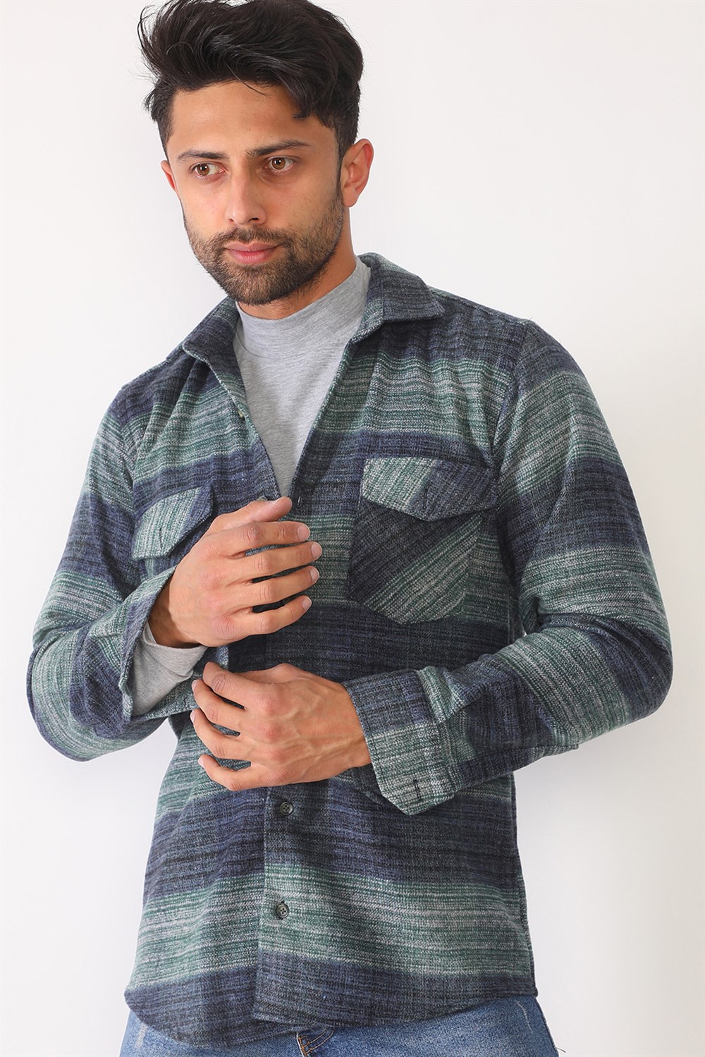G697 DEWBERRY MEN'S SHIRT-GREEN-NAVY BLUE