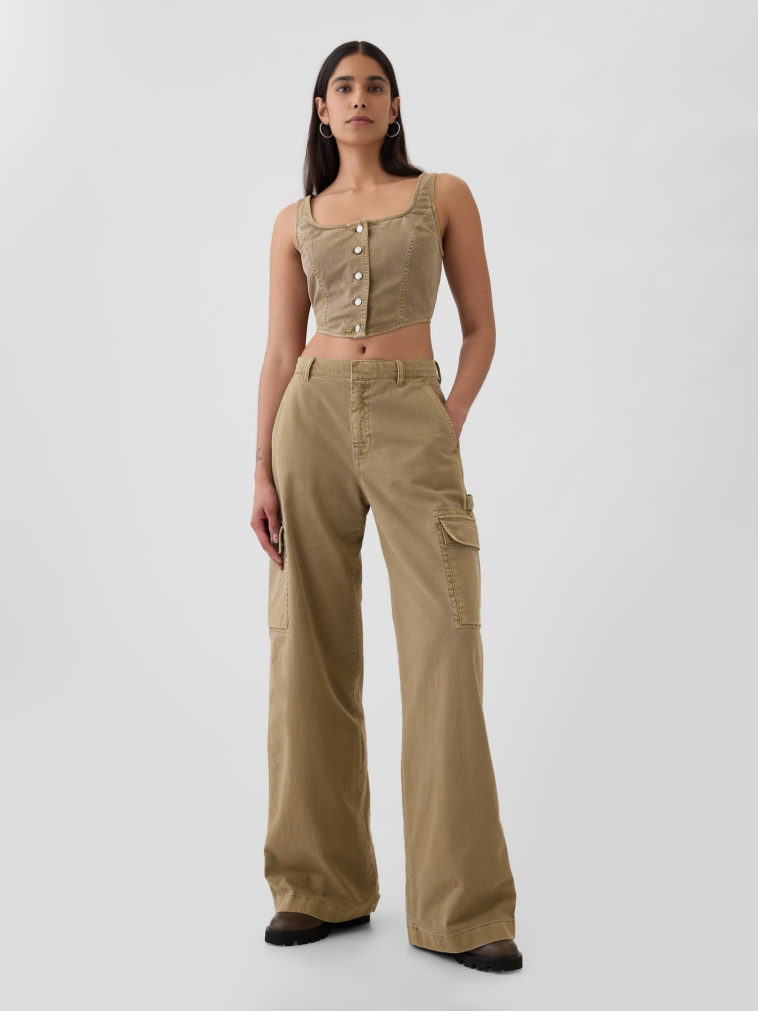 GAP Kalhoty s kapsami Baggy Khaki Cargo - Dámské