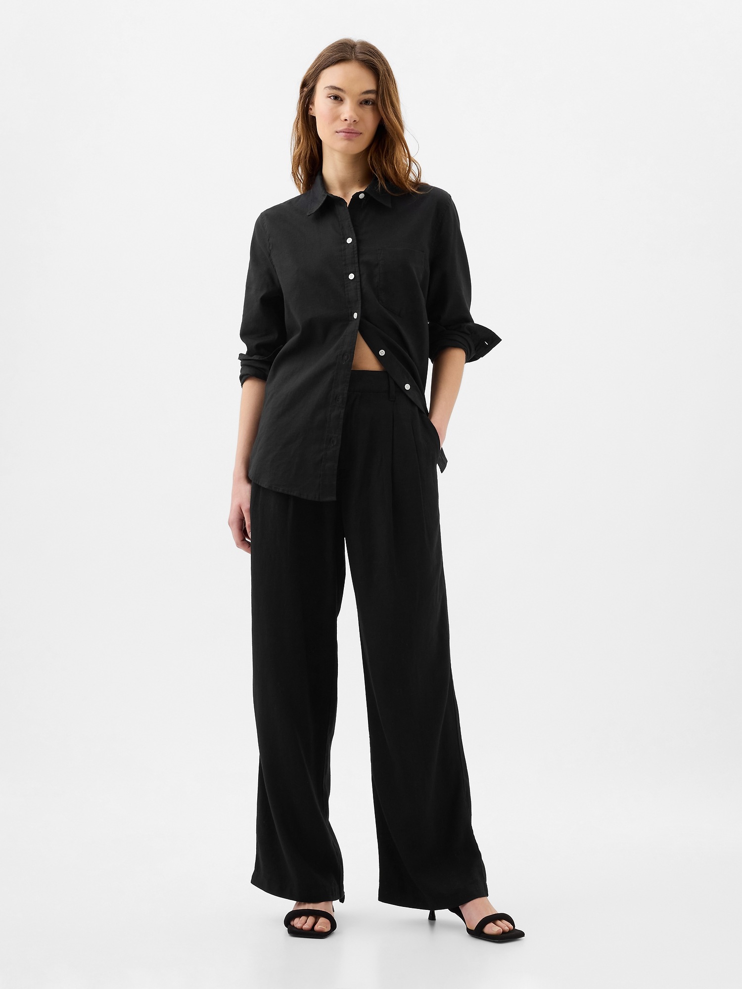 GAP Lněné kalhoty Wide-Leg - Dámské