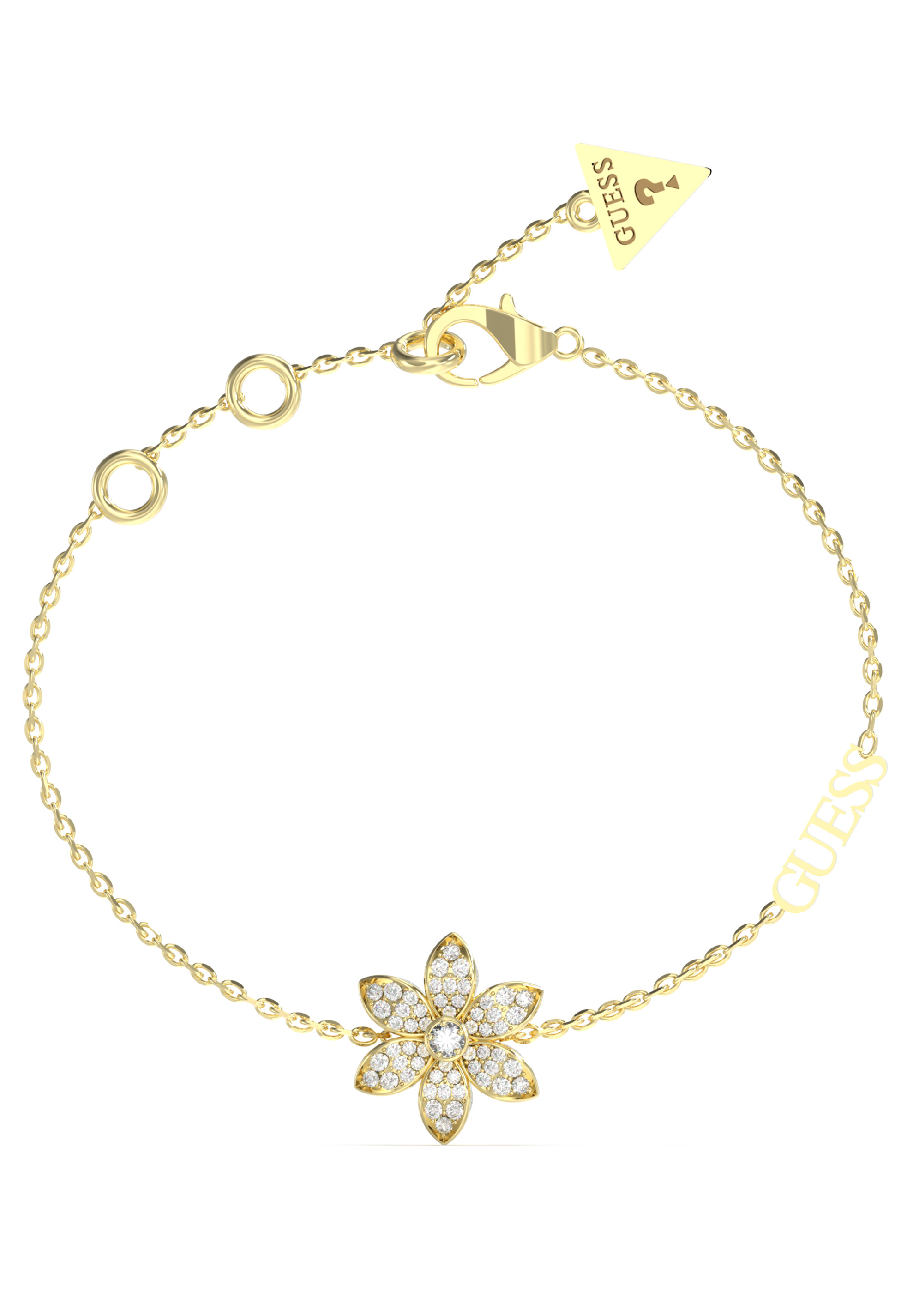 Guess Krásný pozlacený náramek s květinou White Lotus JUBB04144JWYG 21 cm