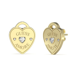 Guess Srdíčkové náušnice z pozlacené oceli Guess Amore JUBE05058JWYGT/U