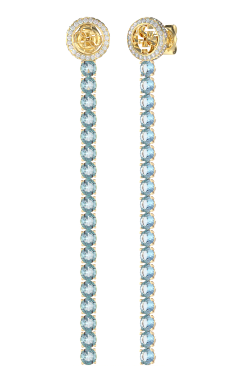 Guess Výrazné pozlacené náušnice s modrými krystaly Paradise JUBE05144JWYGLST/U