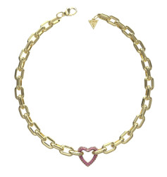 Guess Výrazný pozlacený náhrdelník s růžovými krystaly Beloved JUBN05004JWYGPKT/U