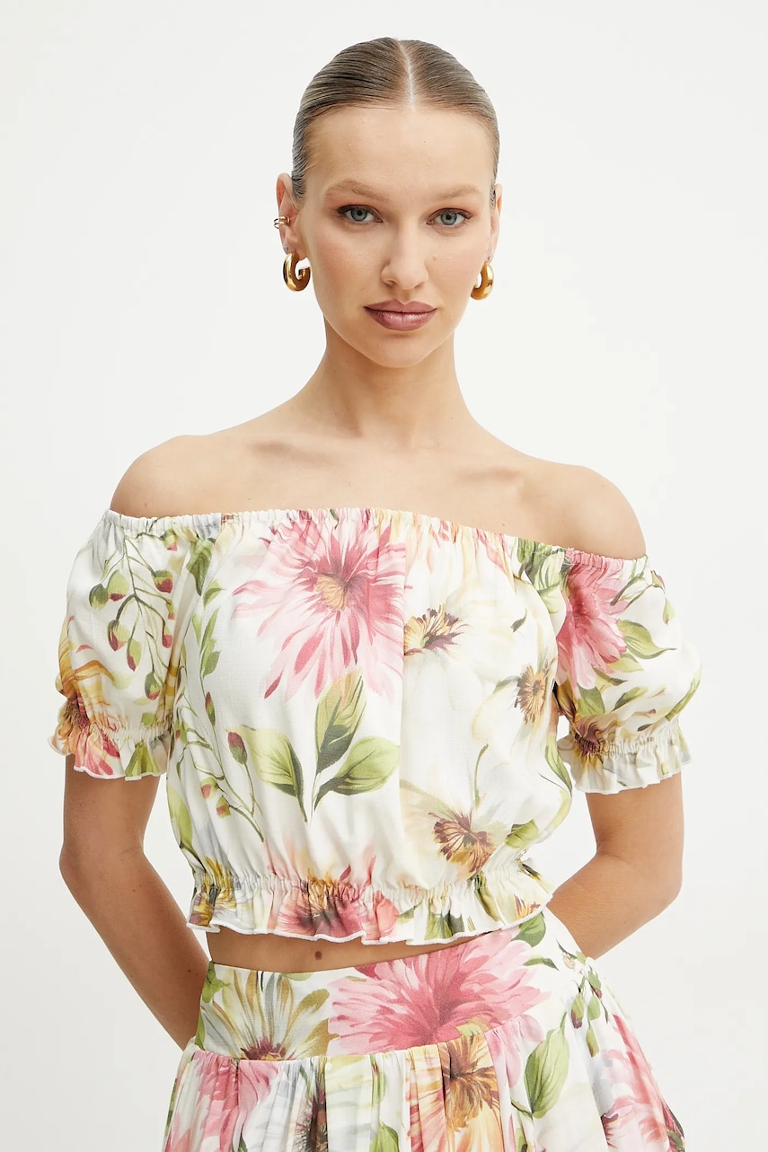 Halenka Guess ELODIE dámská, béžová barva, vzorovaná, W5GH61 WH4S2