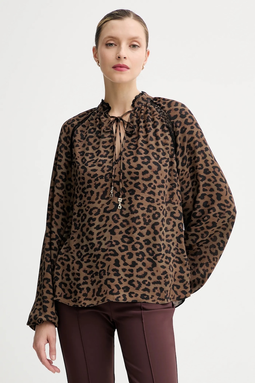 Halenka Guess NEW JOSETTE dámská, hnědá barva, vzorovaná, W5BH74 WGLA2