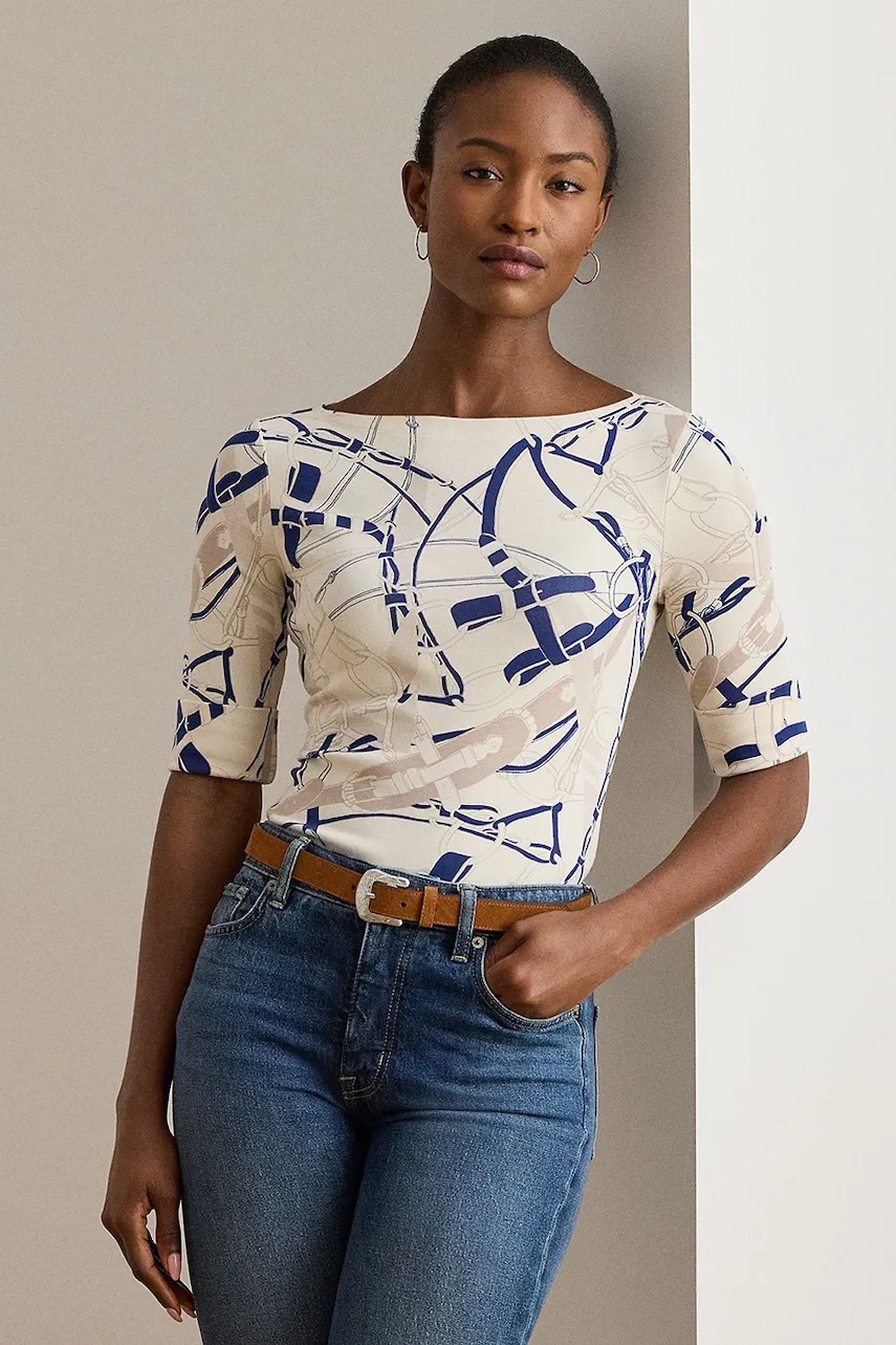 Halenka Lauren Ralph Lauren dámská, béžová barva, vzorovaná, 200P02003