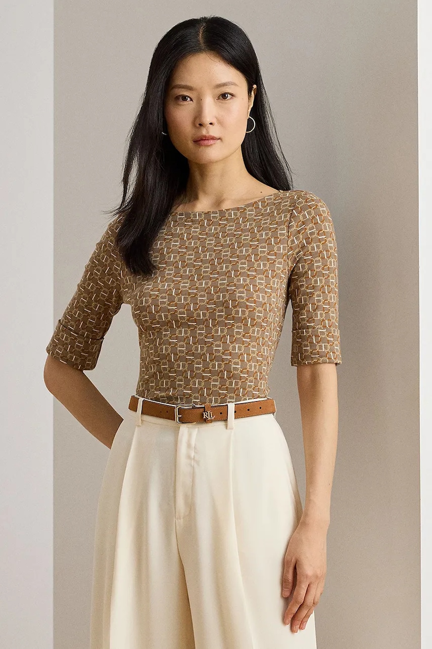 Halenka Lauren Ralph Lauren dámská, hnědá barva, vzorovaná, 200980042