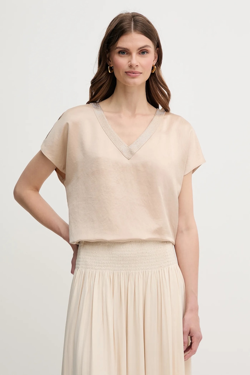 Halenka Marc Aurel dámská, béžová barva, s aplikací, 6318-2000-93424