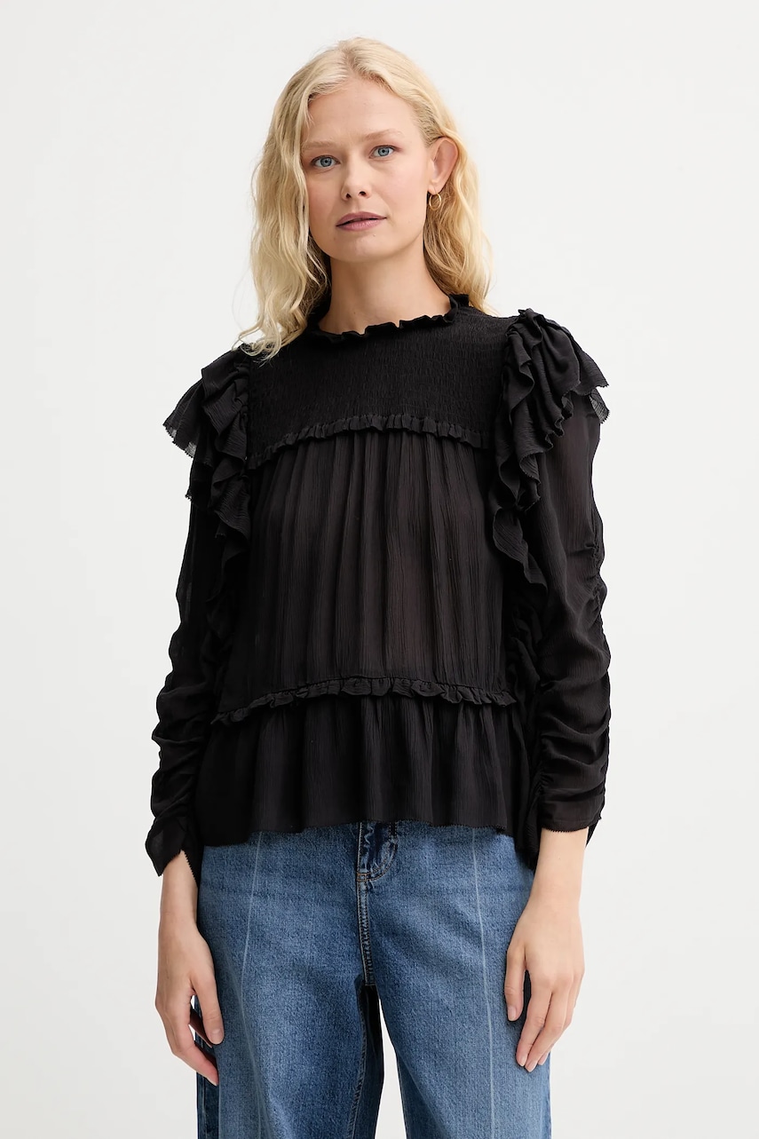 Halenka MUNTHE CRISP dámská, černá barva, hladká, 252100225231