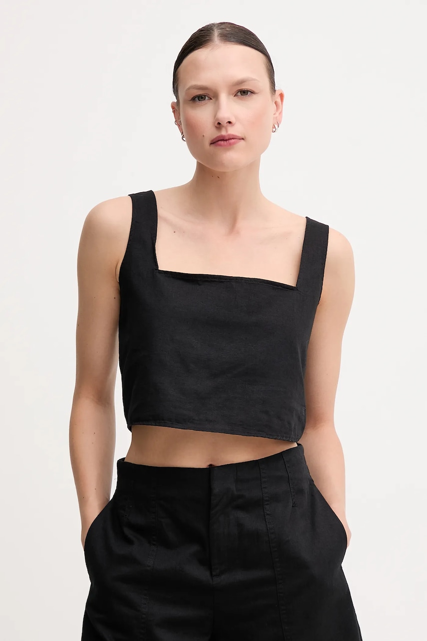 Halenka s lněnou směsí Calvin Klein Jeans dámská, černá barva, hladká, J20J225347