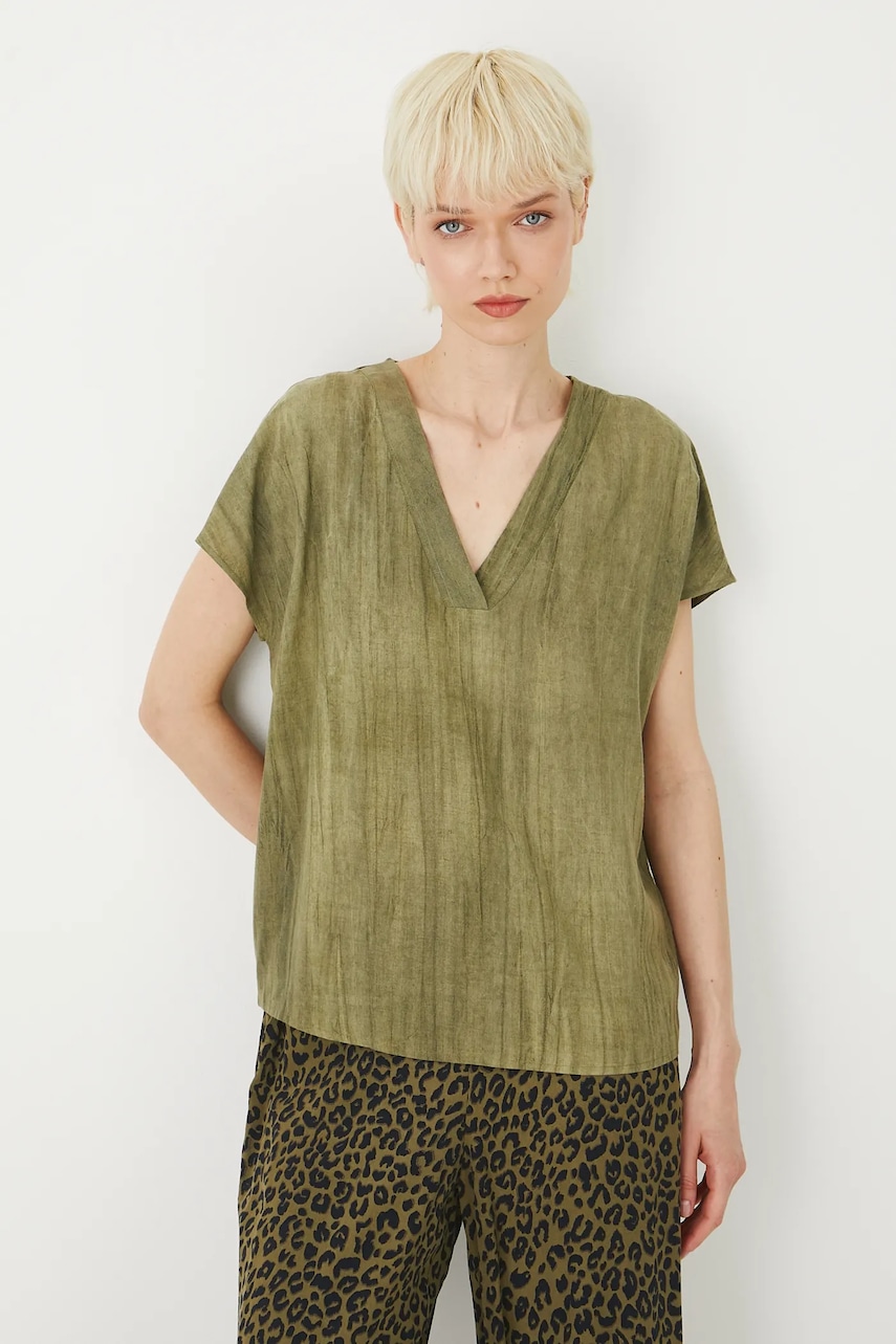 Halenka s lněnou směsí Medicine dámská, zelená barva, hladká