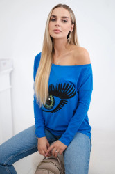 Halenka s potiskem a delším zadním dílem fialově modrá