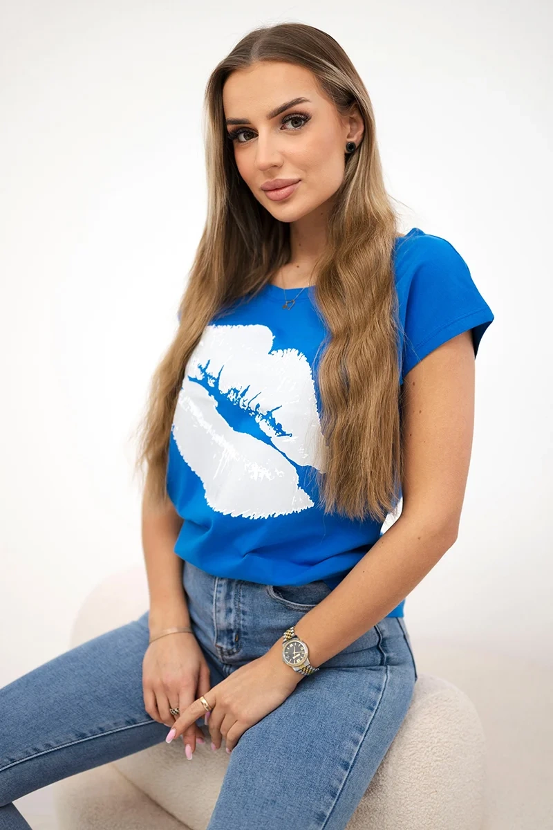 Halenka s potiskem rtů fialovo-modrá