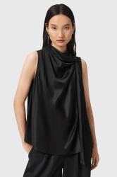 Halenka s příměsí hedvábí AllSaints HERELA černá barva, W011PD