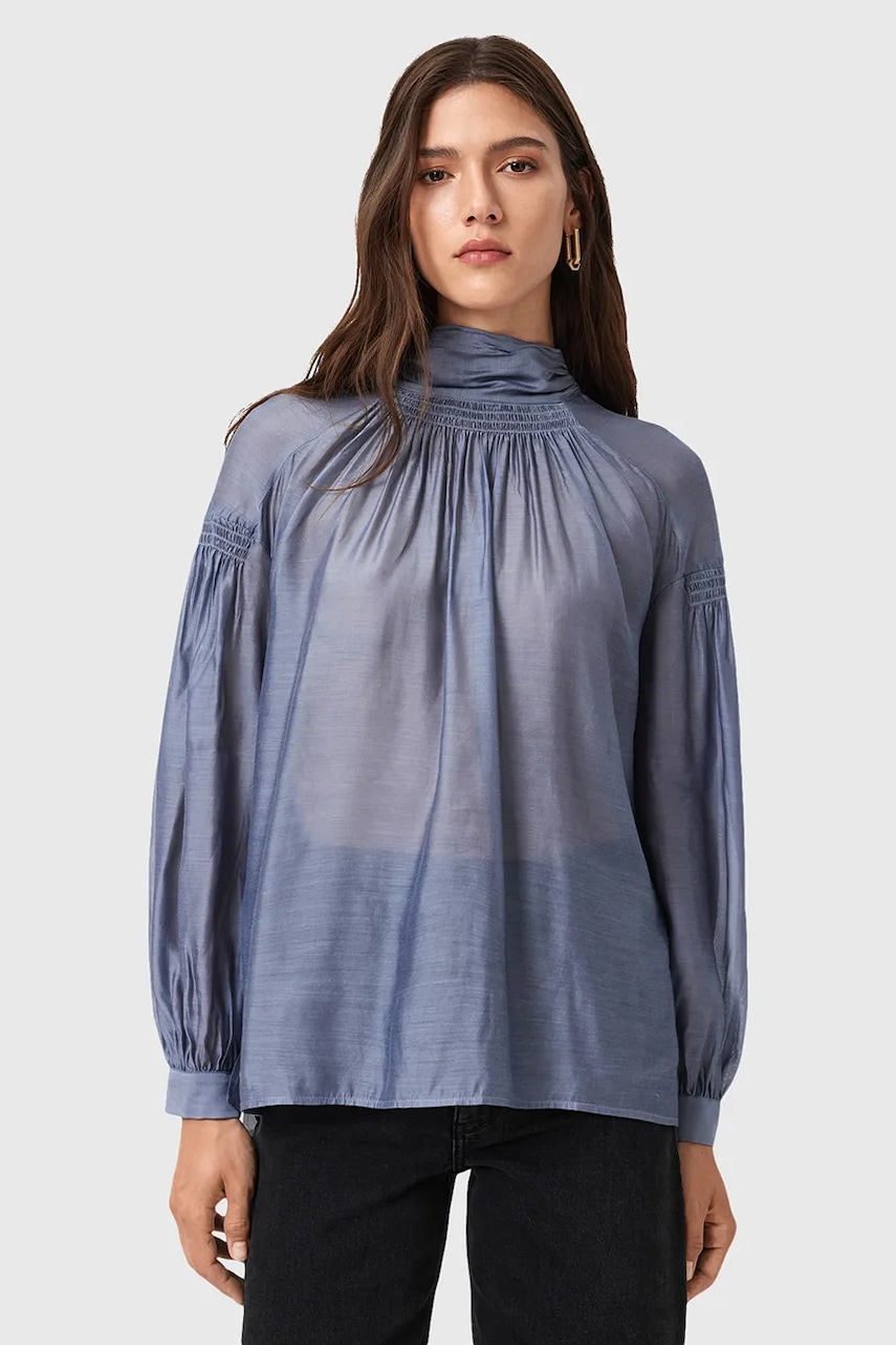 Halenka s příměsí hedvábí AllSaints PEARLA fialová barva, W027PD