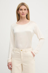 Halenka s příměsí hedvábí BOSS Green Esyva dámská, béžová barva, hladká, 50541888