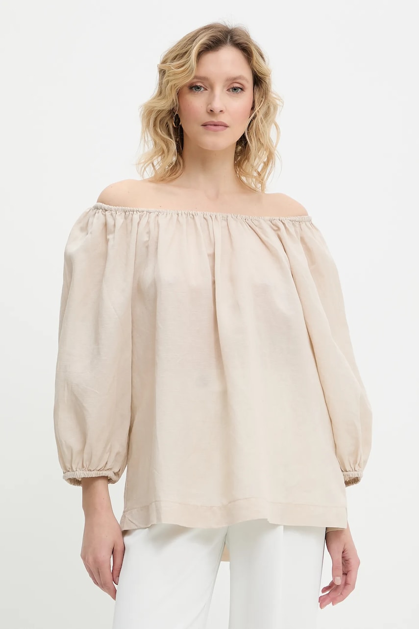 Halenka se lněnou směsí Answear.LAB dámská, béžová barva, hladká