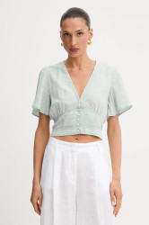 Halenka se lněnou směsí Guess LUIZA dámská, modrá barva, s aplikací, W5GH82 D5N81