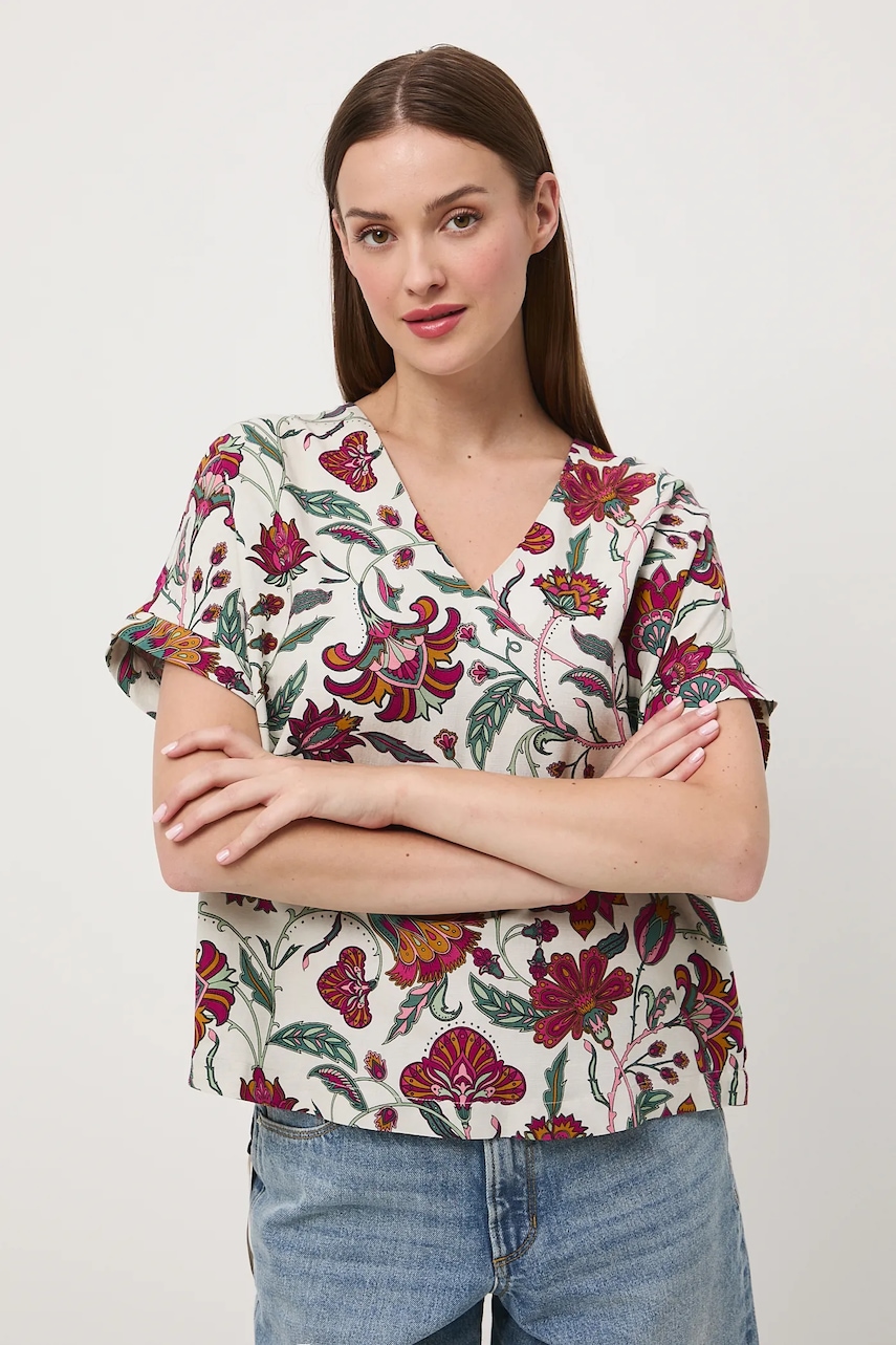 Halenka se lněnou směsí Medicine dámská, béžová barva, vzorovaná