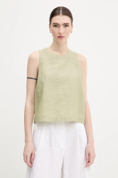 Halenka se lněnou směsí United Colors of Benetton dámská, zelená barva, vzorovaná, 5YPVDQ0BL