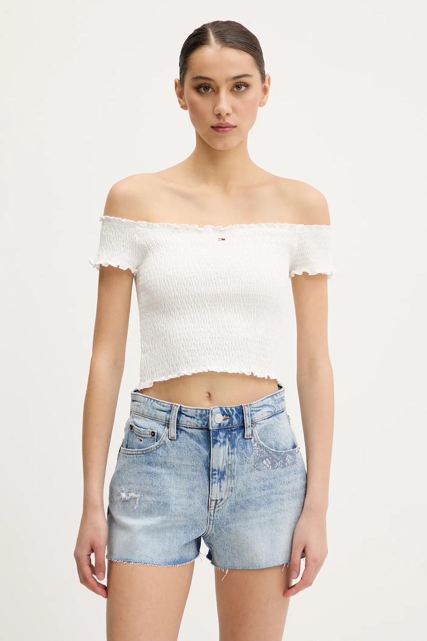 Halenka Tommy Jeans dámská, bílá barva, hladká, DW0DW20238