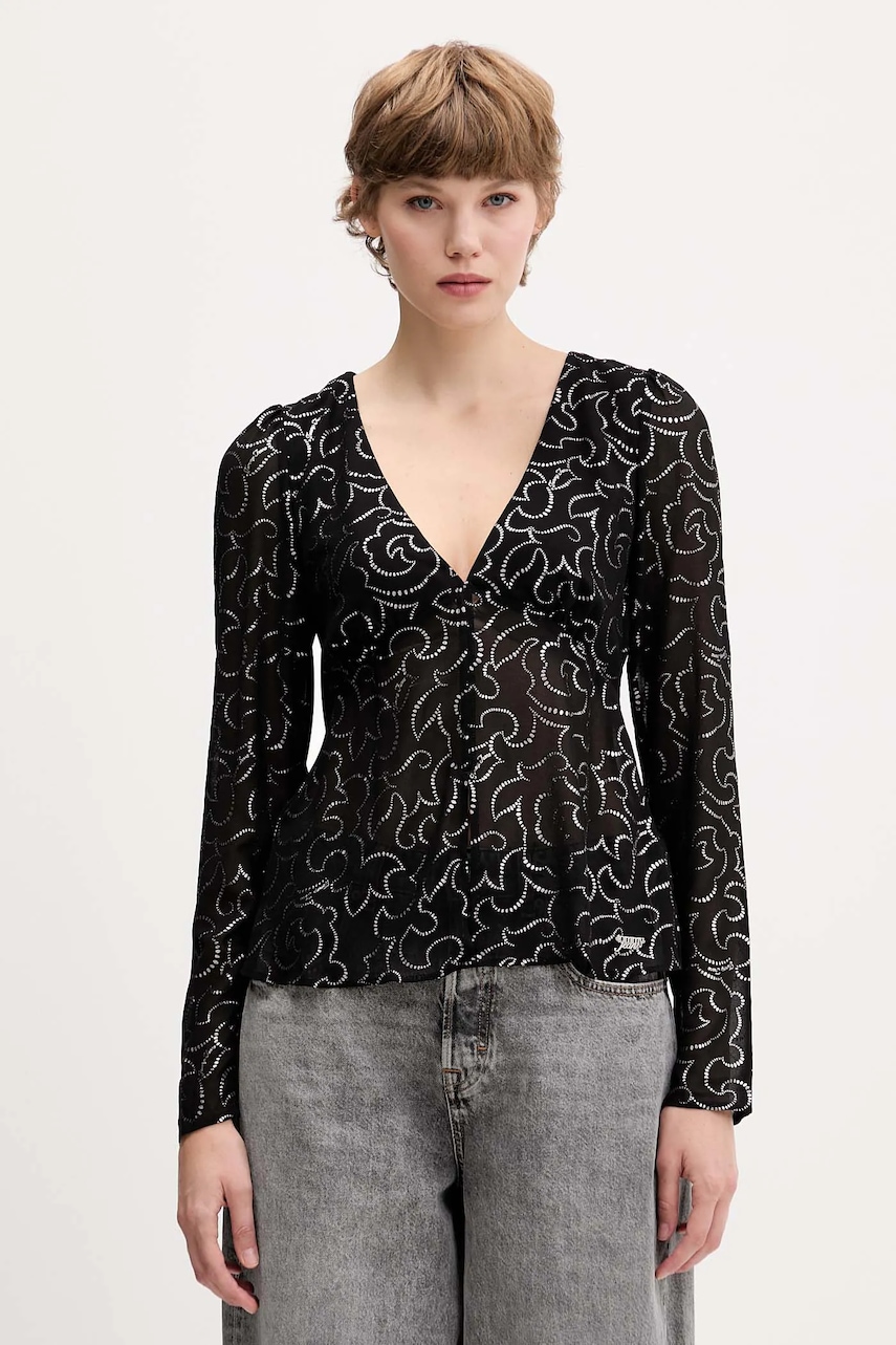 Halenka Tommy Jeans dámská, černá barva, vzorovaná, DW0DW21459