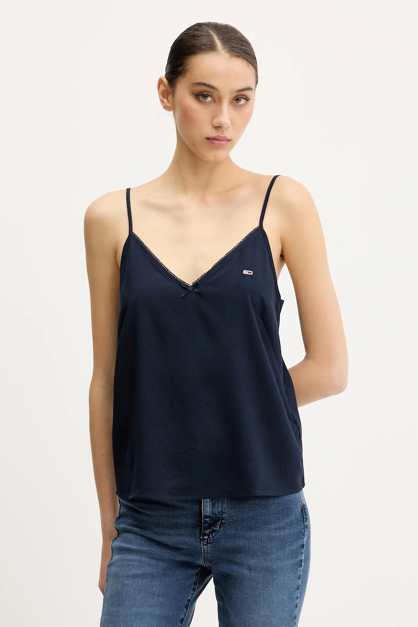 Halenka Tommy Jeans dámská, tmavomodrá barva, hladká, DW0DW20604