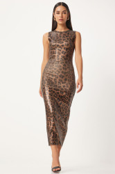 Happiness İstanbul Women's Black Beige Leopard Print Tight Dress