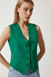 Happiness İstanbul Women's Green Fitted Short Woven Vest