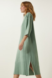Happiness İstanbul Women's Water Green Polo Neck Oversize Knitwear Dress