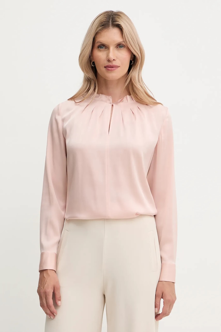 Hedvábná halenka BOSS Banorah1 dámská, fialová barva, hladká, 50548224