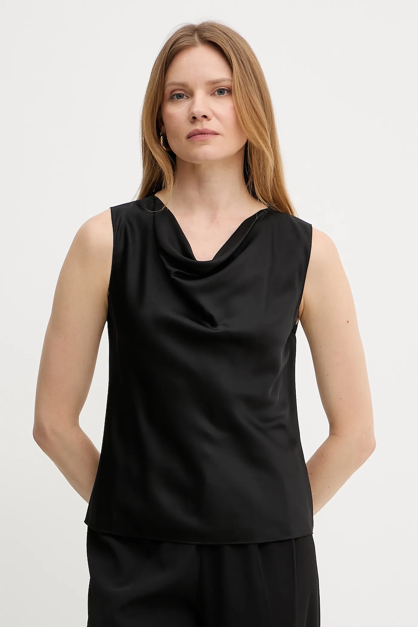 Hedvábná halenka BOSS dámská, černá barva, hladká, 50537652