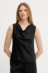 Hedvábná halenka BOSS dámská, černá barva, hladká, 50537652