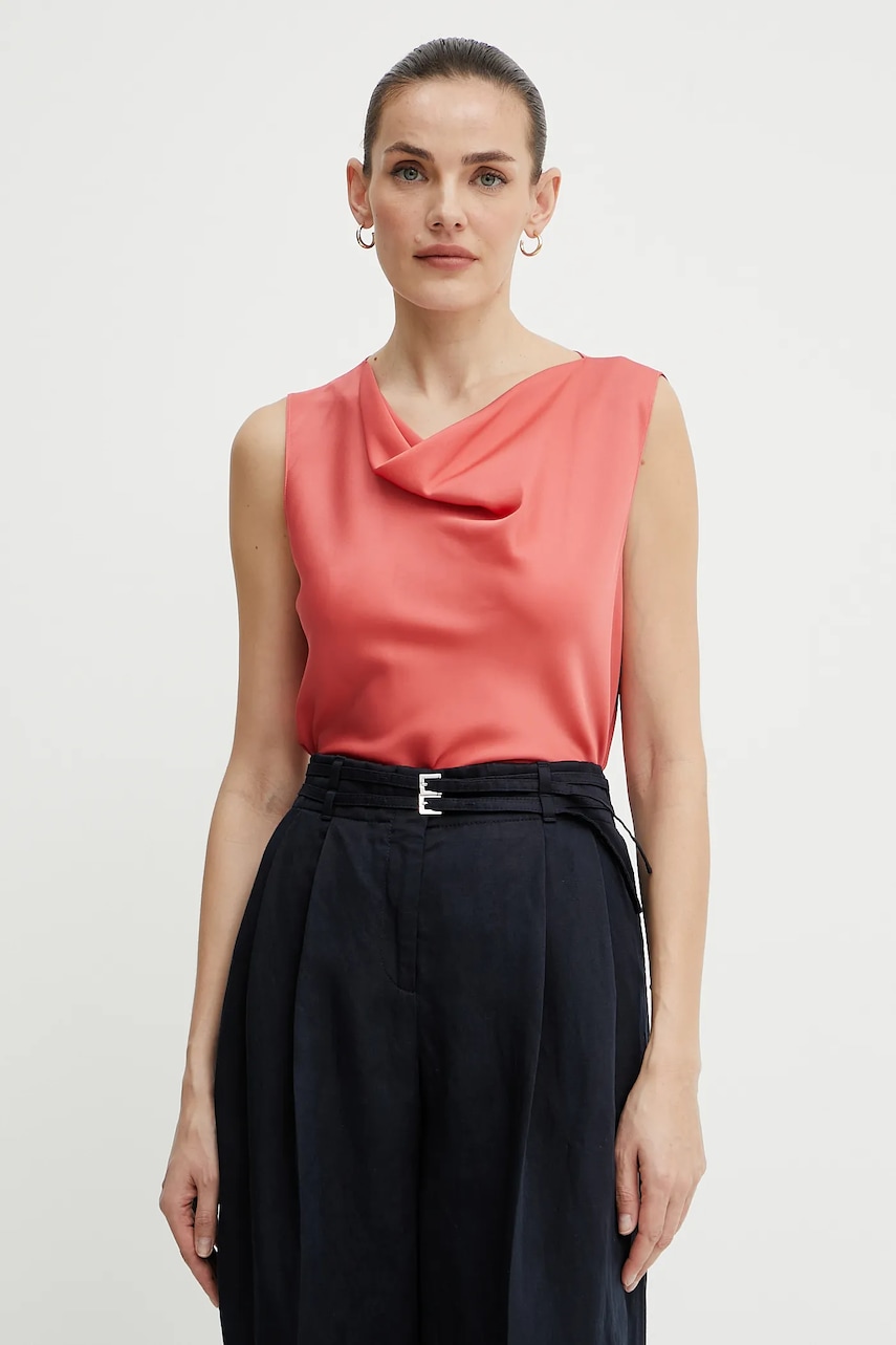 Hedvábná halenka BOSS dámská, růžová barva, hladká, 50537652