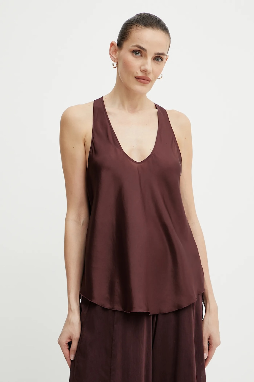 Hedvábná halenka Forte Forte dámská, vínová barva, hladká, 9929 my top