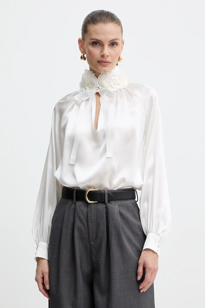 Hedvábná halenka Luisa Spagnoli dámská, béžová barva, s aplikací, 542316