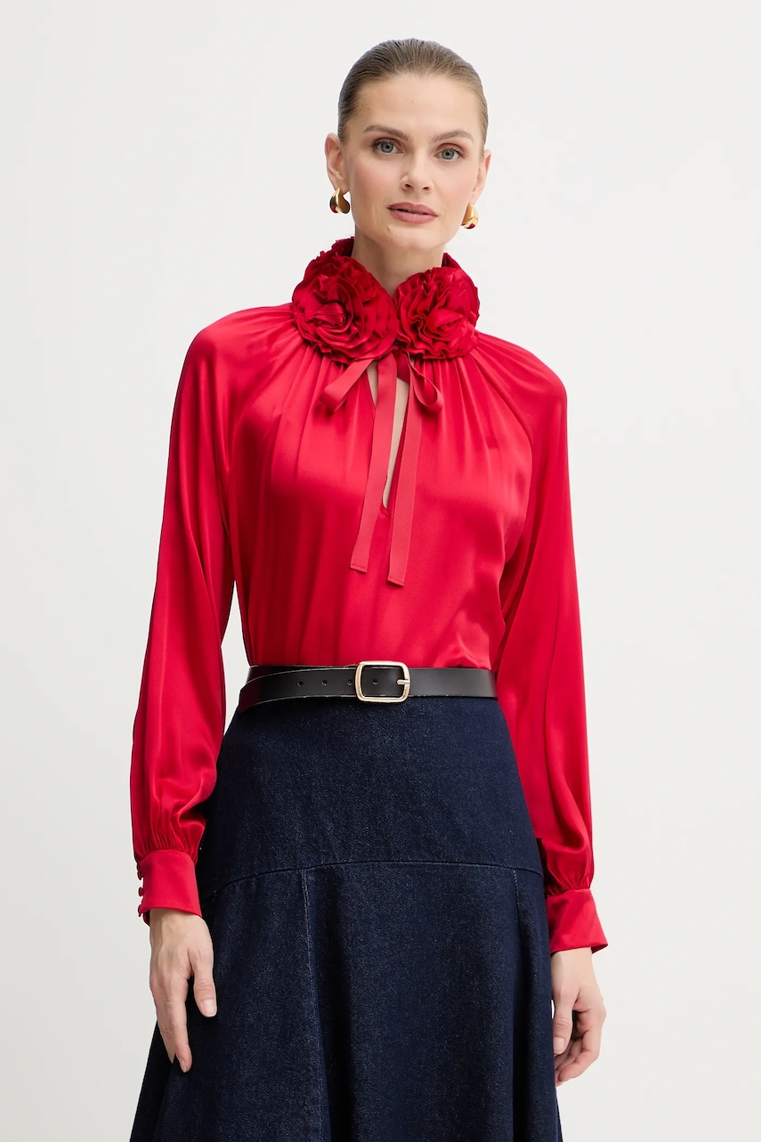 Hedvábná halenka Luisa Spagnoli dámská, červená barva, s aplikací, 542316