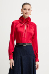 Hedvábná halenka Luisa Spagnoli dámská, červená barva, s aplikací, 542316