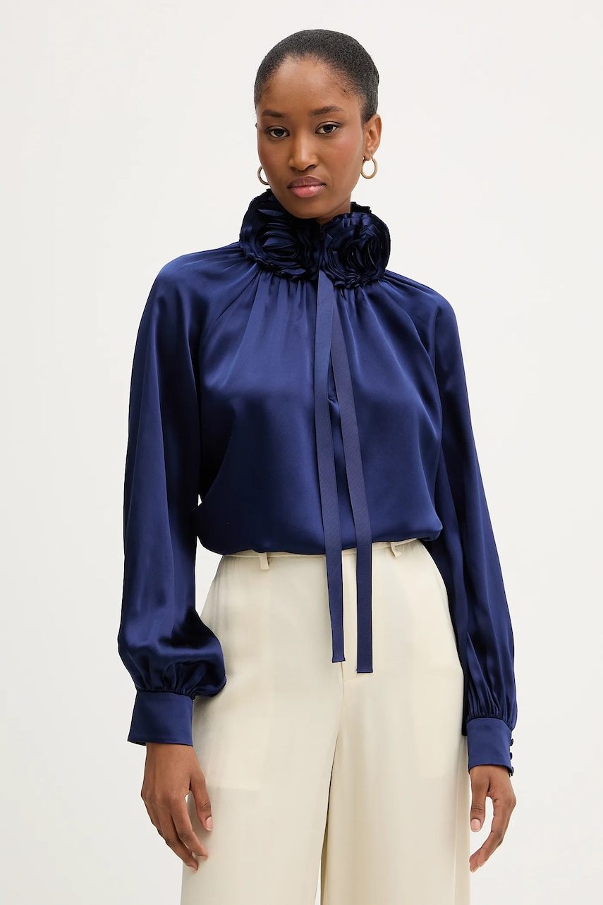 Hedvábná halenka Luisa Spagnoli dámská, tmavomodrá barva, s aplikací, 542316