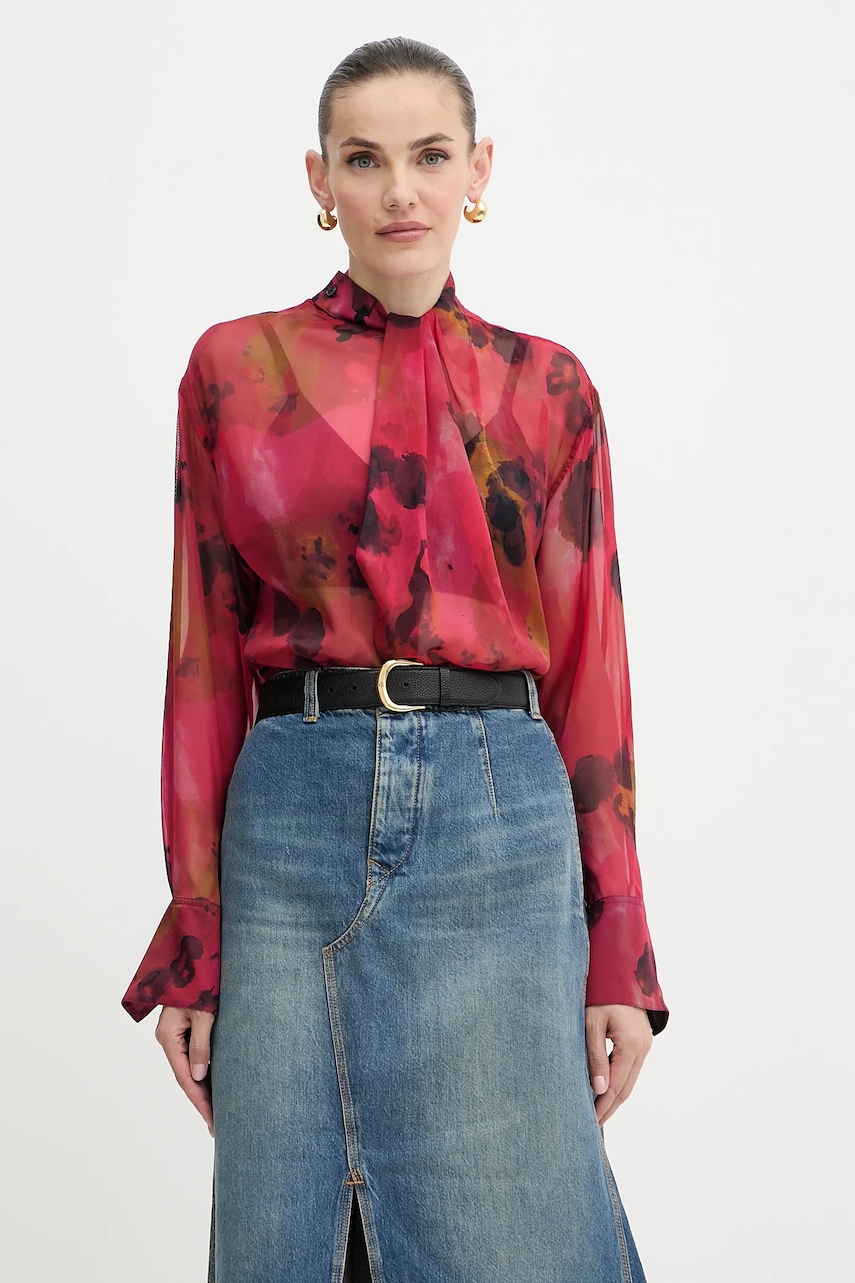 Hedvábná halenka Victoria Beckham dámská, červená barva, vzorovaná, 1325WSH006594B